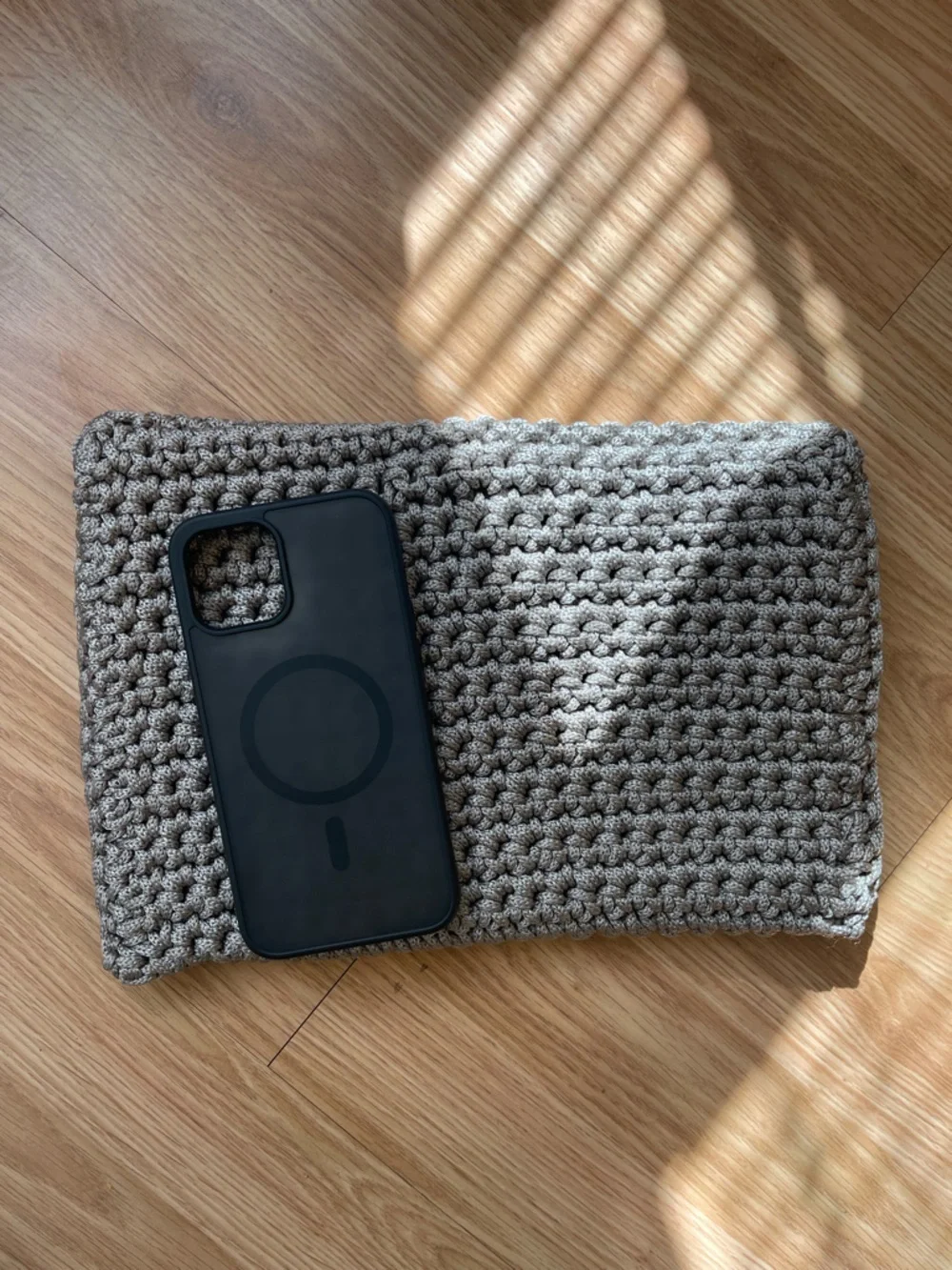 Handmade Crocheted Clutch in Gray with Button Closure